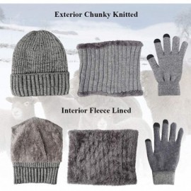 Skullies & Beanies Winter Knit Beanie Hat Neck Scarf Touch Screen Gloves Set Fleece Lined Skull Cap - Gray - CH18NE84Y3M $9.21