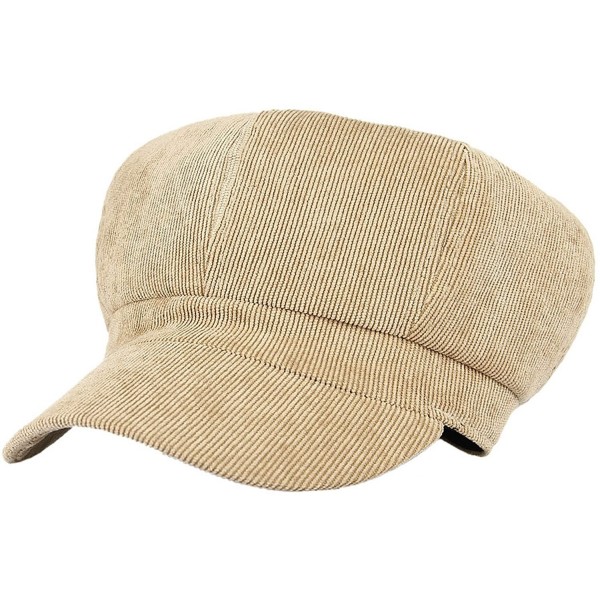 Newsboy Caps Women Corduroy 8 Panel Newsboy Cabbie Cap Peaked Beret Hat - Khaki - C418629KC4A $10.18