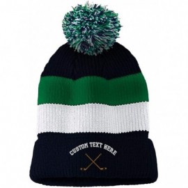 Skullies & Beanies Custom Vintage Pom Pom Beanie Hockey Sticks Embroidery Acrylic - Navy Stripes - CV18H5M64U9 $18.66