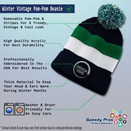 Skullies & Beanies Custom Vintage Pom Pom Beanie Hockey Sticks Embroidery Acrylic - Navy Stripes - CV18H5M64U9 $18.66