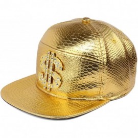 Baseball Caps Hip Hop Hat-Flat-Brimmed Hat-Rock Cap-Adjustable Snapback Hat for Men and Women - T-gold - CI199KAAIL9 $10.82