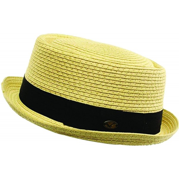 Fedoras Men's Cool Summer Straw Pork Pie Derby Fedora Upturn Brim Hat - Natural - CV1825M050Z $11.83