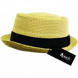 Fedoras Men's Cool Summer Straw Pork Pie Derby Fedora Upturn Brim Hat - Natural - CV1825M050Z $11.83