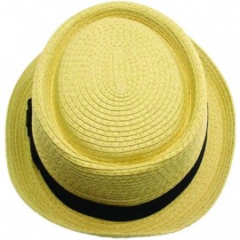 Fedoras Men's Cool Summer Straw Pork Pie Derby Fedora Upturn Brim Hat - Natural - CV1825M050Z $11.83