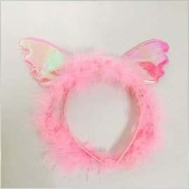 Headbands LED Plush Angel Wings Headband - Light Up for Kids' & Adults' Costume Accessory - Pink - CY185LLAZZ4 $8.47