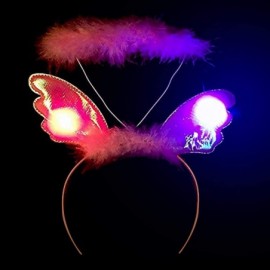 Headbands LED Plush Angel Wings Headband - Light Up for Kids' & Adults' Costume Accessory - Pink - CY185LLAZZ4 $8.47