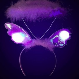 Headbands LED Plush Angel Wings Headband - Light Up for Kids' & Adults' Costume Accessory - Pink - CY185LLAZZ4 $8.47