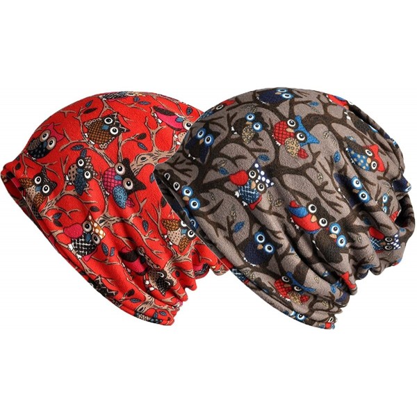 Skullies & Beanies 2 Pack Women's Slouchy Beanies Printing Scarf Cap - 09- Owl Red - C3183OEN67X $12.25