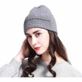 Skullies & Beanies Women's Wool Knit Fold Over Beanie Embellished with Rhinestones Winter Hat - Grey - CU187GOEH3D $15.68