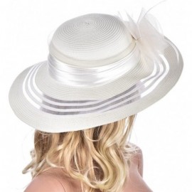 Sun Hats Womens Wide Brim Floral Feather Kentucky Derby Church Dress Sun Hat A340 - Beige - CN12EEI70T9 $6.65