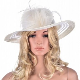 Sun Hats Womens Wide Brim Floral Feather Kentucky Derby Church Dress Sun Hat A340 - Beige - CN12EEI70T9 $6.65