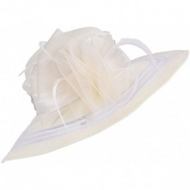 Sun Hats Womens Wide Brim Floral Feather Kentucky Derby Church Dress Sun Hat A340 - Beige - CN12EEI70T9 $6.65