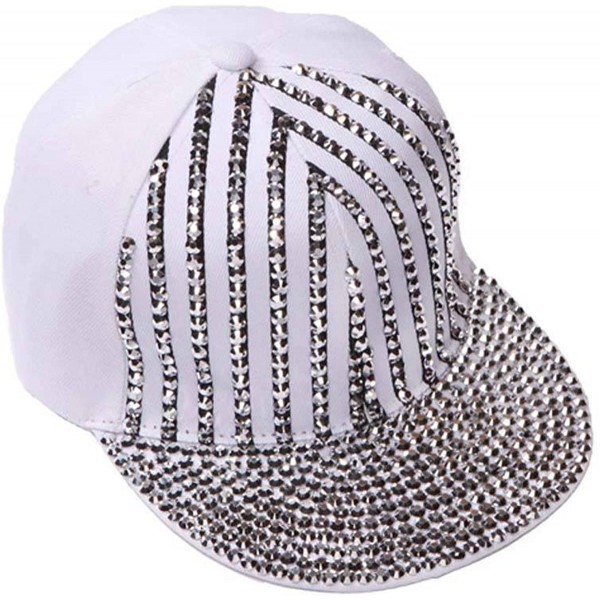 Baseball Caps Womens Sequined Striped Baseball Cap - White - CY12I3TKTJN $15.02