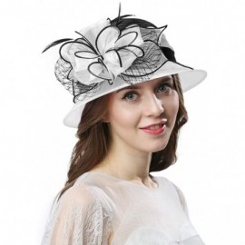 Sun Hats Women's Cloche Bowler Hats KDC1721 for Kentucky Derby Day- Church- Wedding- Tea Party- Ascots - White/Black - C5180I...