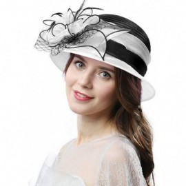 Sun Hats Women's Cloche Bowler Hats KDC1721 for Kentucky Derby Day- Church- Wedding- Tea Party- Ascots - White/Black - C5180I...