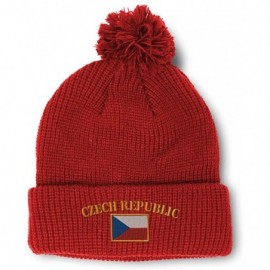 Skullies & Beanies Winter Pom Pom Beanie for Men & Women Czech Republic Flag Embroidery 1 Size - Red - CM18ZH8GESL $16.46