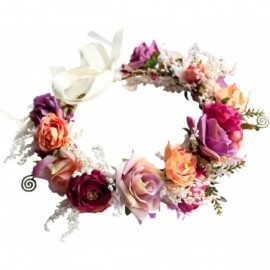 Headbands Floral Garland Crown Hair Wreath Flower Headband Halo Floral Headpiece Boho with Ribbon Wedding Party - 1 - C918QN8...