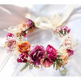 Headbands Floral Garland Crown Hair Wreath Flower Headband Halo Floral Headpiece Boho with Ribbon Wedding Party - 1 - C918QN8...