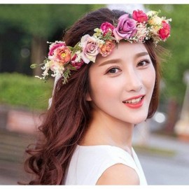 Headbands Floral Garland Crown Hair Wreath Flower Headband Halo Floral Headpiece Boho with Ribbon Wedding Party - 1 - C918QN8...