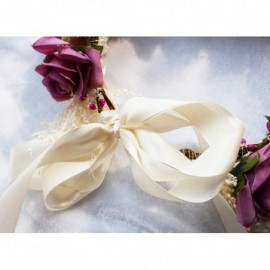 Headbands Floral Garland Crown Hair Wreath Flower Headband Halo Floral Headpiece Boho with Ribbon Wedding Party - 1 - C918QN8...