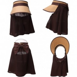 Sun Hats Rollup Straw Sun Visor Foldable Wide Brim Travel Hat Freesize Ponytail Fashion - 89044_khaki - CC17YK78ZSS $17.94