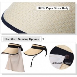 Sun Hats Rollup Straw Sun Visor Foldable Wide Brim Travel Hat Freesize Ponytail Fashion - 89044_khaki - CC17YK78ZSS $17.94