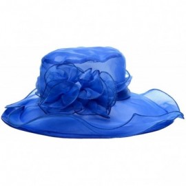 Sun Hats Elegant Women Vintage Gauze Kentucky Derby Sun Hat Flower Wide Brim Gauze Cap - Blue - C612GEFL5SR $13.04