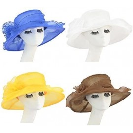 Sun Hats Elegant Women Vintage Gauze Kentucky Derby Sun Hat Flower Wide Brim Gauze Cap - Blue - C612GEFL5SR $13.04