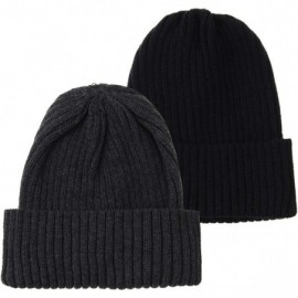 Skullies & Beanies Knitted Ribbed Beanie Hat Basic Plain Solid Watch Cap AC5846 - Twopack_blackcharcoal - CX18KO2OQ4S $20.76