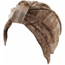 Sun Hats Shiny Metallic Turban Cap Indian Pleated Headwrap Swami Hat Chemo Cap for Women - Khaki - C118A4KSO8S $19.18