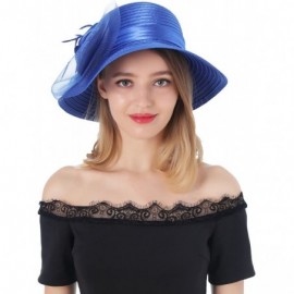 Sun Hats Women's Organza Wide Brim Floral Ribbon Kentucky Derby Church Dress Sun Hat - 2 Style-blue - CD183W2AGEH $25.38