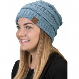 Skullies & Beanies Solid Ribbed Beanie Slouchy Soft Stretch Cable Knit Warm Skull Cap - Denim - C412N0028HG $12.91