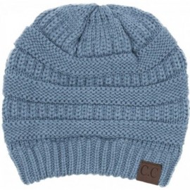 Skullies & Beanies Solid Ribbed Beanie Slouchy Soft Stretch Cable Knit Warm Skull Cap - Denim - C412N0028HG $12.91