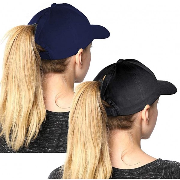 Baseball Caps Ponytail Baseball Adjustable Cotton Trucker - Black/Navi Blue - C818RH0RWE3 $14.31