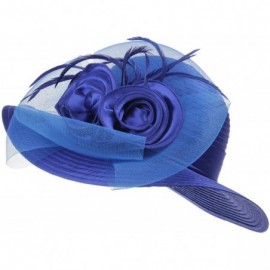 Sun Hats Women's Organza Wide Brim Floral Ribbon Kentucky Derby Church Dress Sun Hat - 2 Style-blue - CD183W2AGEH $25.38