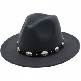 Fedoras Mens Western Cowboy Hat Faux Felt Wide Brim Fedora Hat - A Dark Gray - CJ193W79G4H $19.00