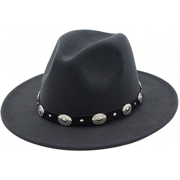 Fedoras Mens Western Cowboy Hat Faux Felt Wide Brim Fedora Hat - A Dark Gray - CJ193W79G4H $8.73