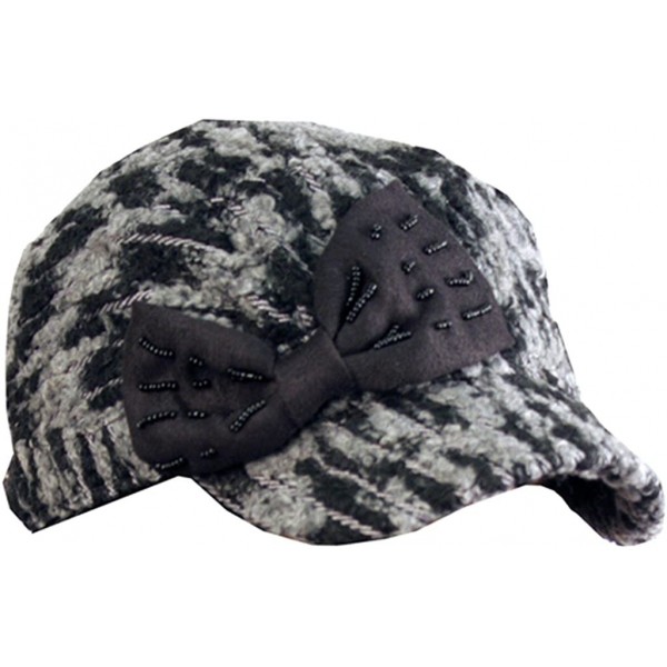 Baseball Caps Variegated Bow Wool Blend Cadet Cap - Black - CY11ISKRY5Z $9.14