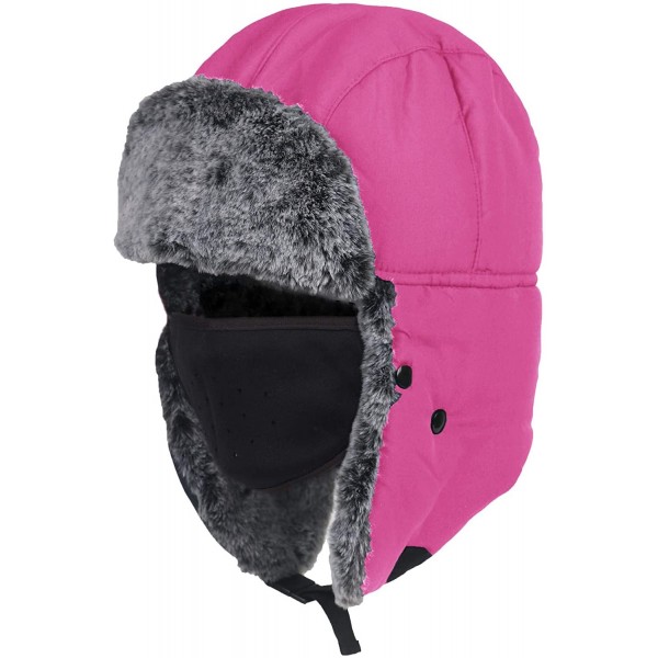 Bomber Hats Winter Warm Trapper Hat with Windproof Mask Winter Ear Flap Hat for Men Women - Rose Red - CB18M5OD6X6 $14.39