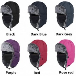 Bomber Hats Winter Warm Trapper Hat with Windproof Mask Winter Ear Flap Hat for Men Women - Rose Red - CB18M5OD6X6 $14.39
