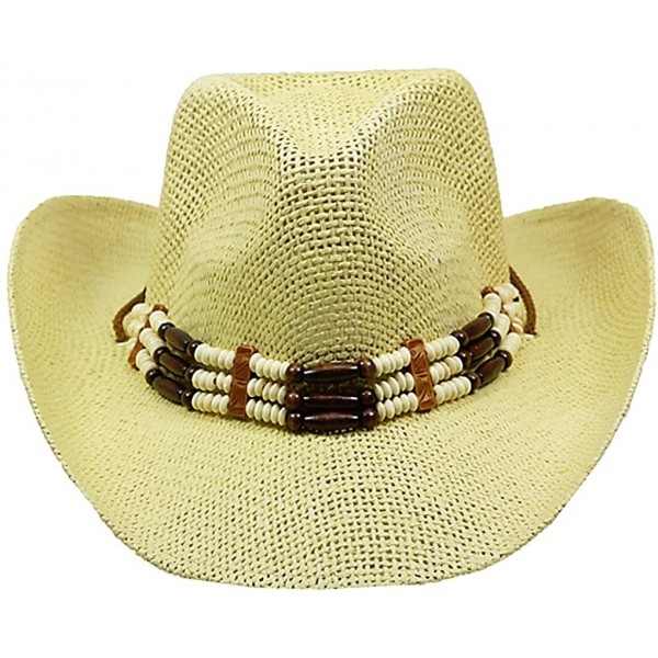 Cowboy Hats Silver Fever Woven Cowboy Hat Triple Beaded Leather Band & Chin Strap - Beige - CJ12BWNOGN7 $21.78