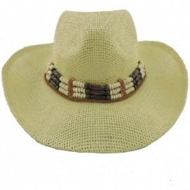 Cowboy Hats Silver Fever Woven Cowboy Hat Triple Beaded Leather Band & Chin Strap - Beige - CJ12BWNOGN7 $21.78