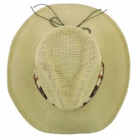 Cowboy Hats Silver Fever Woven Cowboy Hat Triple Beaded Leather Band & Chin Strap - Beige - CJ12BWNOGN7 $21.78