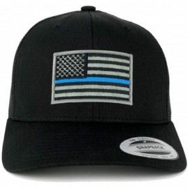 Baseball Caps American Flag Patch Snapback Trucker Mesh Cap - Black - Blue Line Patch - CE12MF1YMUH $42.35