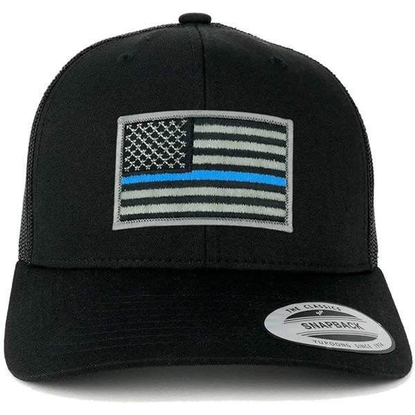 Baseball Caps American Flag Patch Snapback Trucker Mesh Cap - Black - Blue Line Patch - CE12MF1YMUH $17.41