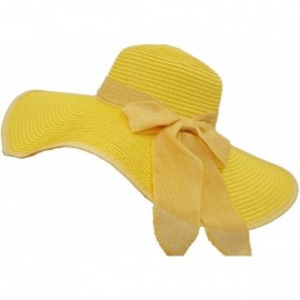 Sun Hats UPF50+ Women's Foldable Bowknot Straw Floppy Wide Brim Sun Hat Beach Cap Muti Colors - Lemon - CH182QGGCT5 $14.48
