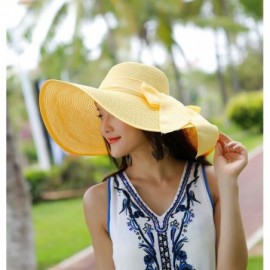 Sun Hats UPF50+ Women's Foldable Bowknot Straw Floppy Wide Brim Sun Hat Beach Cap Muti Colors - Lemon - CH182QGGCT5 $14.48