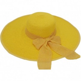 Sun Hats UPF50+ Women's Foldable Bowknot Straw Floppy Wide Brim Sun Hat Beach Cap Muti Colors - Lemon - CH182QGGCT5 $14.48