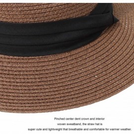 Sun Hats Women Straw Panama Hat Fedora Beach Sun Hat Wide Brim Straw Roll up Hat UPF 30+ - Fedora Coffee - CD18R3CZTNU $31.61
