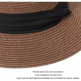 Sun Hats Women Straw Panama Hat Fedora Beach Sun Hat Wide Brim Straw Roll up Hat UPF 30+ - Fedora Coffee - CD18R3CZTNU $12.89